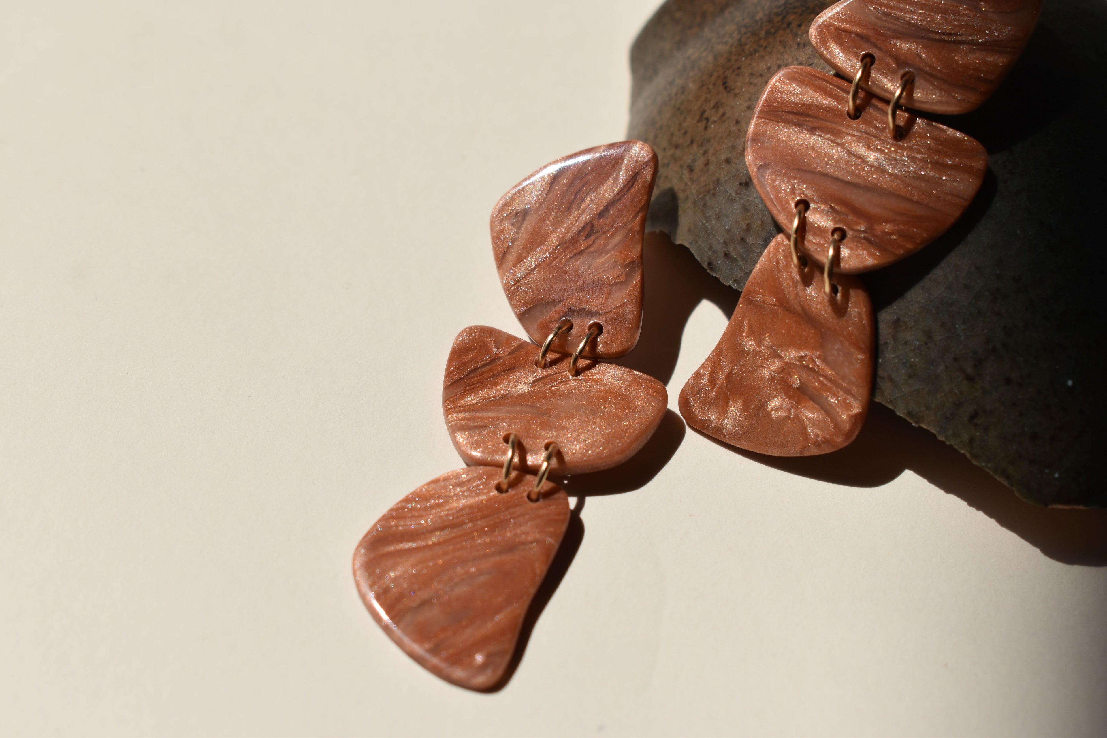 Adaline - handsculpted polymerclay earrings in copper - 14k gold-filled jump rings