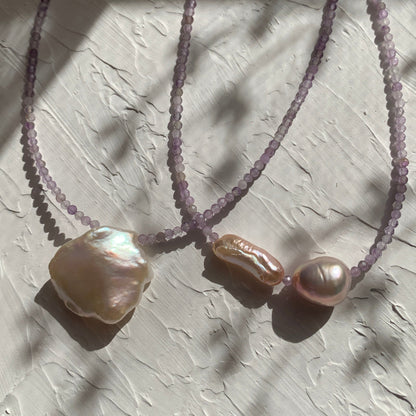 natural lilac  amethyst necklace - 925 sterling silver findings