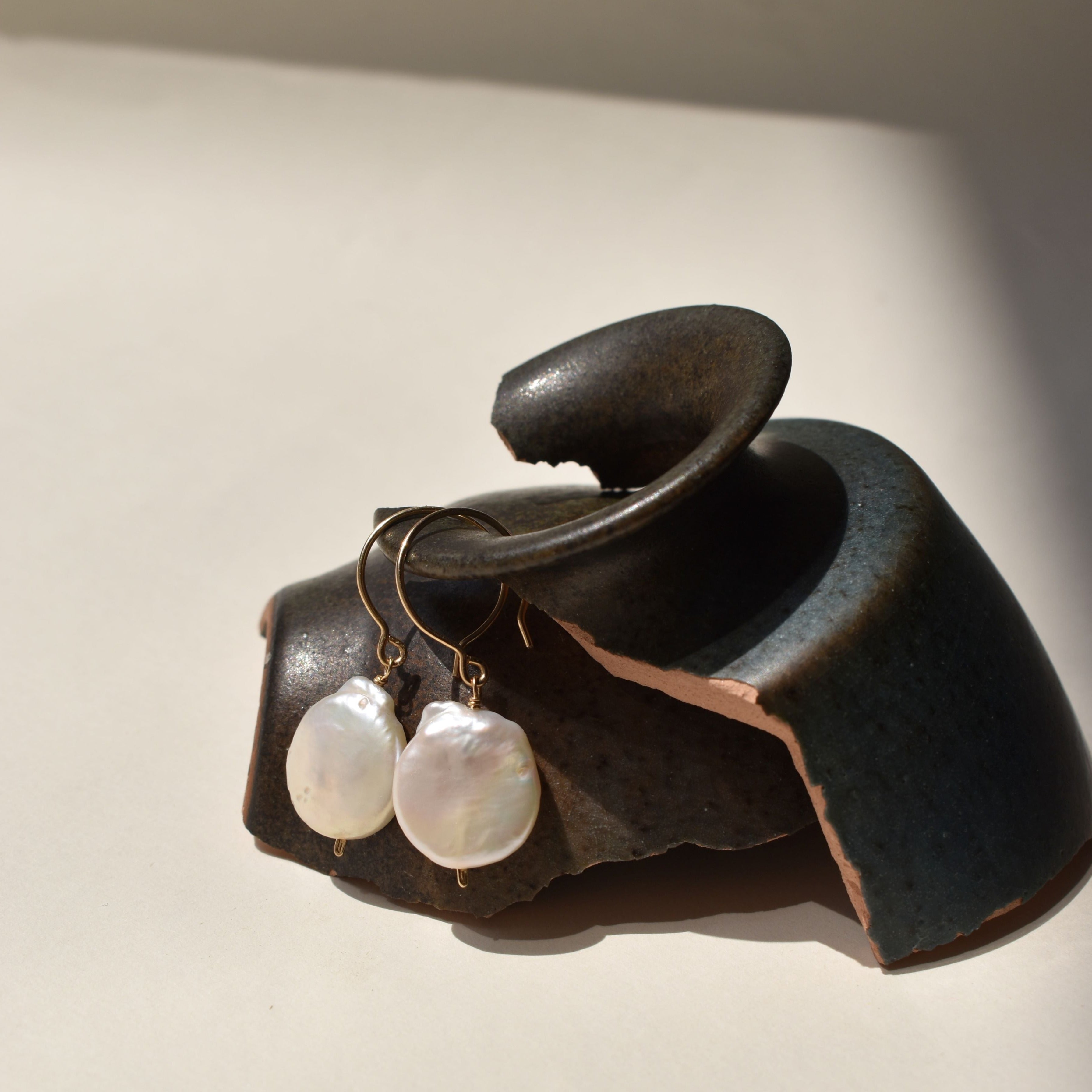 Celine -  white freshwater baroque pearls with 14k gold-filled hoops