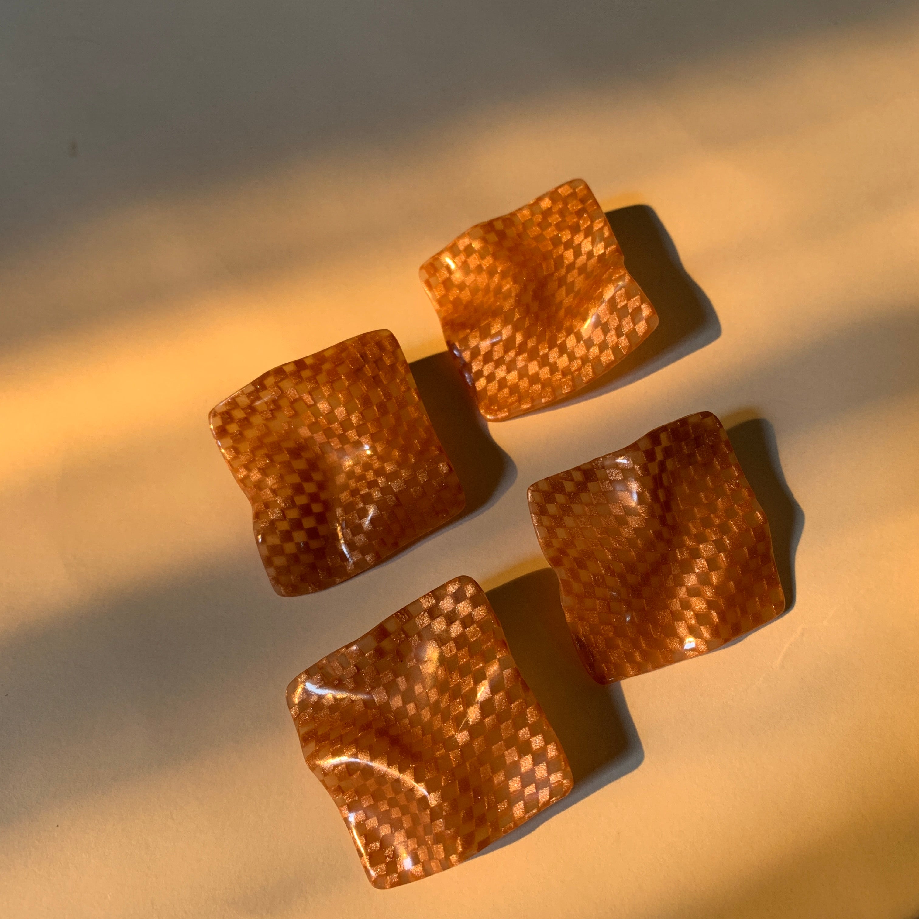  checkerboard earrings in copper - 925 sterling silver findings - crafted by Mariz in Egypt